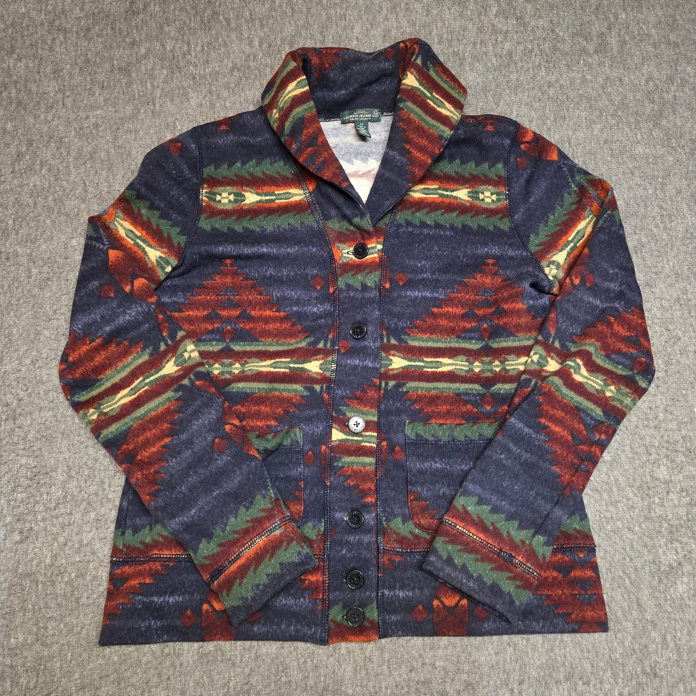 Lauren Ralph Lauren Southwestern Shawl Collar Cardigan Womens Medium Aztec